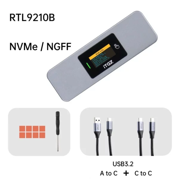 ITGZ M.2 NVMe SSD Enclosure Dual Protocol RTL9210b LED Display - Image 2