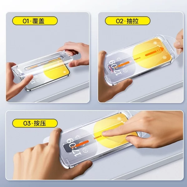 BASEUS Tempered film for iphone Earpiece Dust-free Dust bin Automatic quick stick film Includes 4 sheets - Image 4