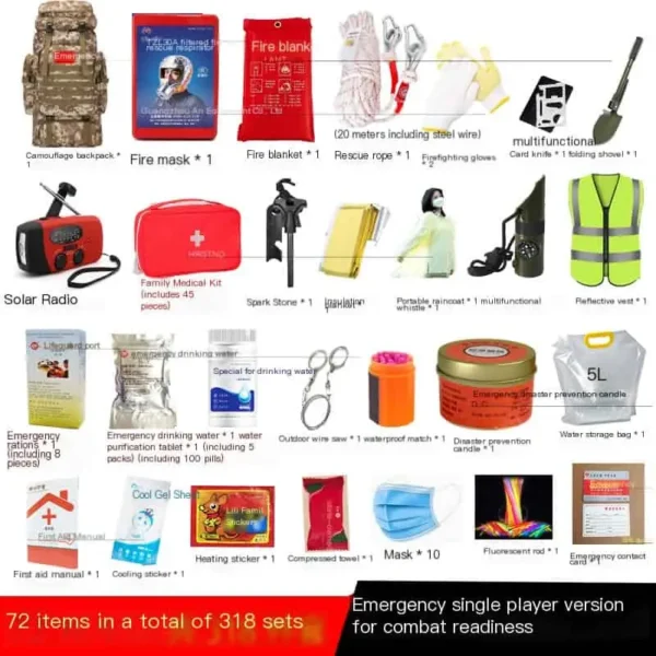 Earthquake emergency rescue kit, family emergency supplies reserve kit, civil air defense war preparedness, disaster escape, first aid, disaster survival - Image 2