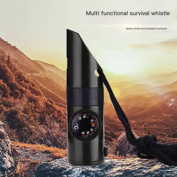 ​7-in-1 Survival Whistle with Integrated LED, Thermometer & Compass
