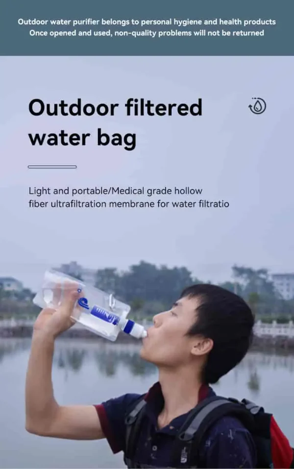 Cross-border Best-selling Wholesale Outdoor Emergency Rescue Foldable Water Filtration Bag, Wilderness Survival Water Filter Bottle, Direct Drinking Water Filter