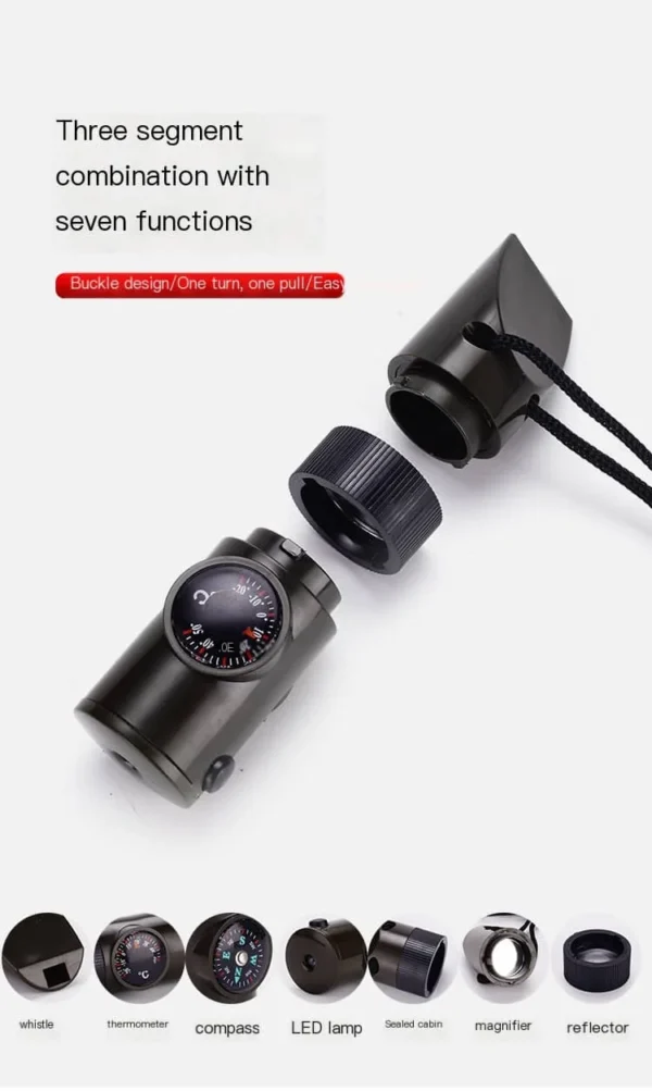 ​7-in-1 Survival Whistle with Integrated LED, Thermometer & Compass - Image 2
