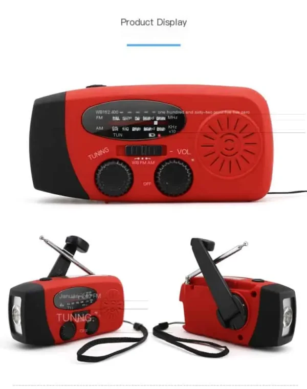 Military-Grade Tactical Emergency Solar Hand Crank Radio​ (Multifunctional Portable Cross-Border Outdoor Radio with NOAA Weather Alert, Power Bank, Flashlight & IPX3 Waterproof) - Image 4