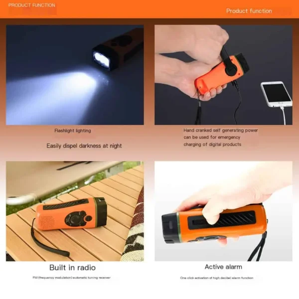 Cross-border Emergency Radio with Solar/Hand-crank Charging, LED Flashlight, and SOS Alarm for Outdoor Anti-earthquake & Disaster Relief - Image 4