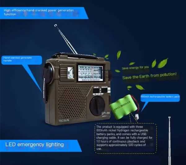 TECSUN GR-88P Multi-Band Retro Portable Radio with Hand-Crank Emergency Charging, Disaster Preparedness & User-Friendly Design - Image 4