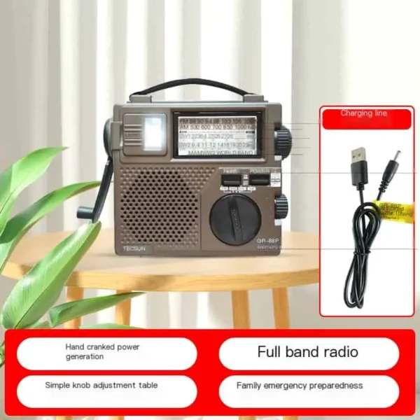 TECSUN GR-88P Multi-Band Retro Portable Radio with Hand-Crank Emergency Charging, Disaster Preparedness & User-Friendly Design