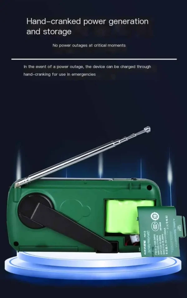 Degen DE13 Hand-Crank Solar Emergency Radio with Flashlight, Alarm, and Power Bank - Image 5