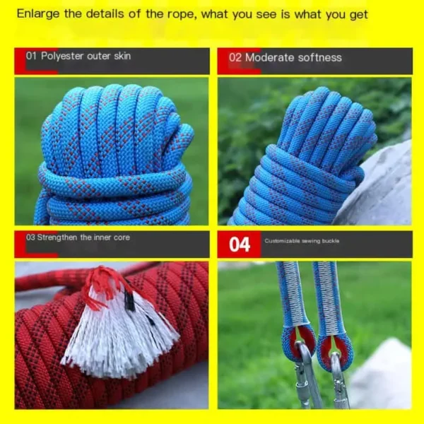 Outdoor climbing rope, high-altitude operation safety rope, wear-resistant rope, rock climbing and rappelling static rope, rescue polyester safety rope - Image 3